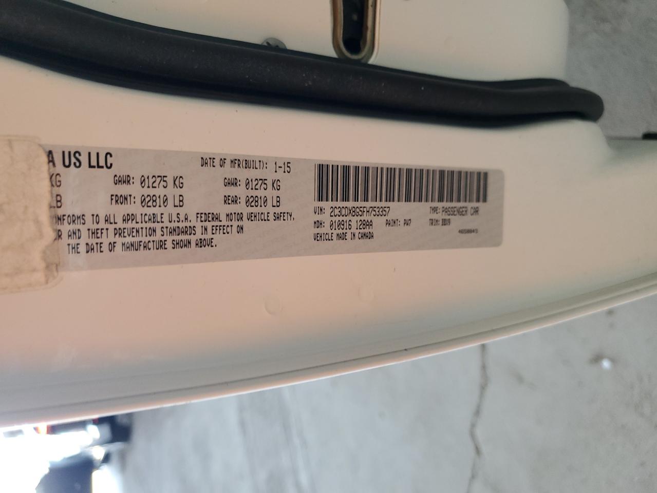 2015 Dodge Charger Se VIN: 2C3CDXBG5FH753357 Lot: 84960215