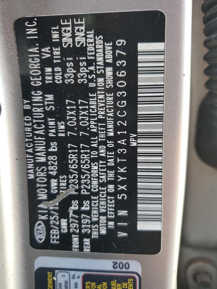 2012 Kia Sorento Base VIN: 5XYKT3A12CG306379 Lot: 89481185