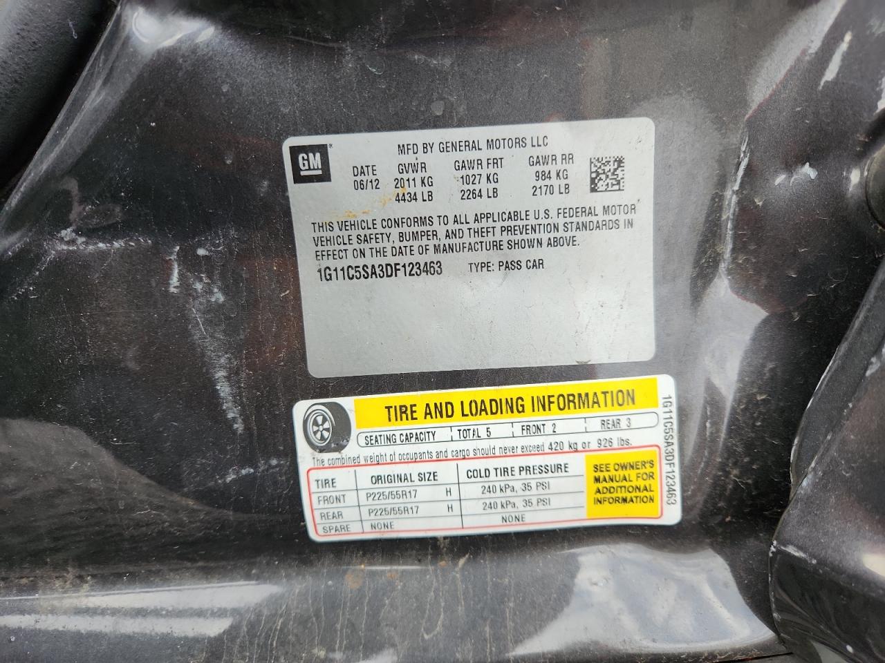 2013 Chevrolet Malibu 1Lt VIN: 1G11C5SA3DF123463 Lot: 82463185