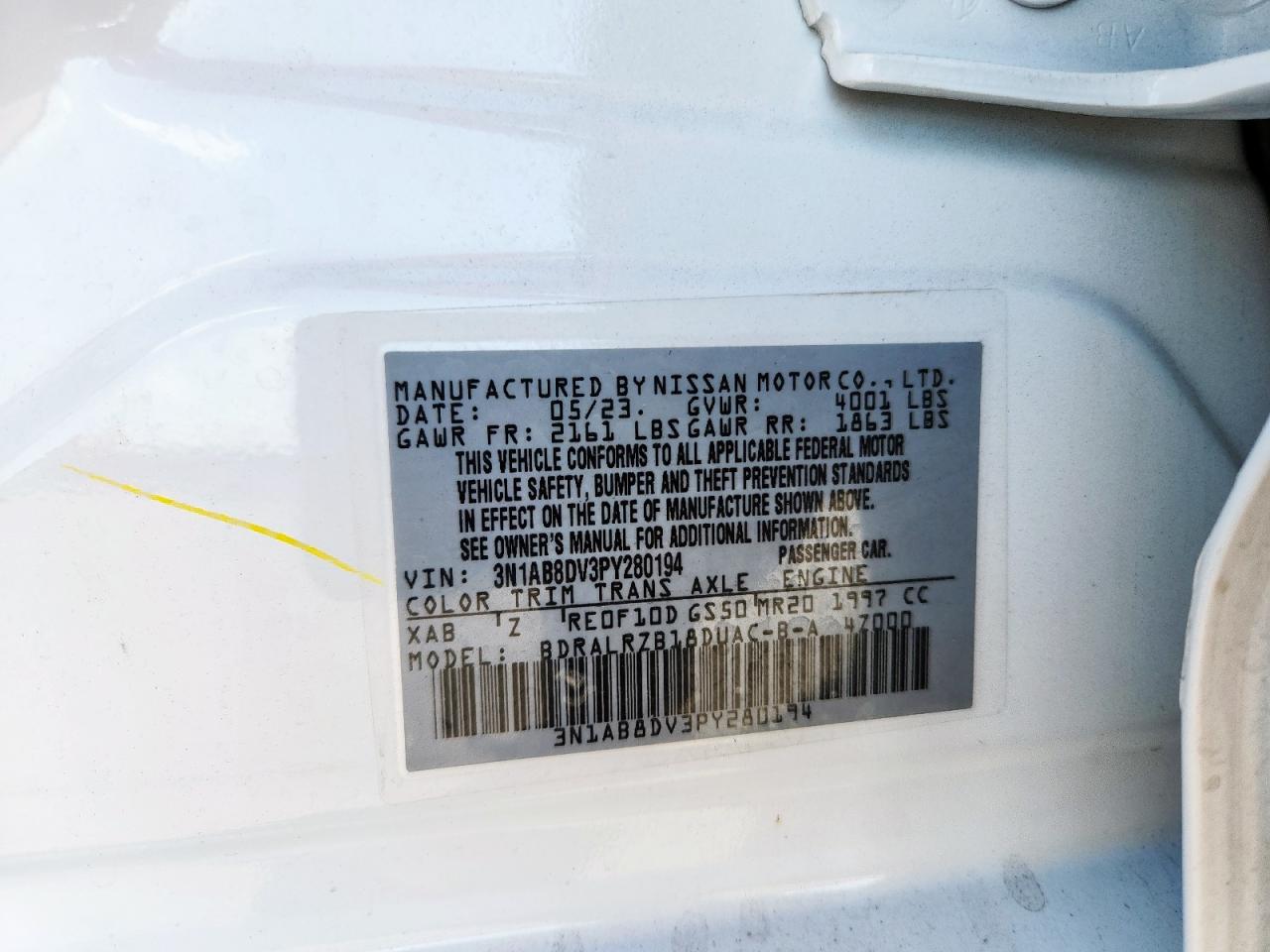 2023 Nissan Sentra Sr VIN: 3N1AB8DV3PY280194 Lot: 85528115