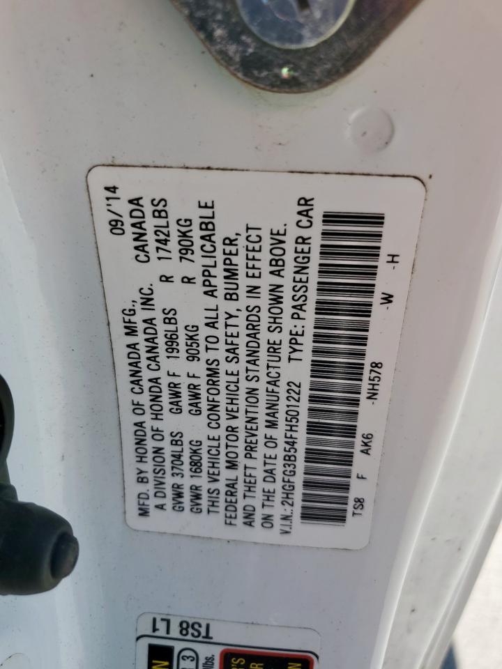 2015 Honda Civic Lx VIN: 2HGFG3B54FH501222 Lot: 85879745