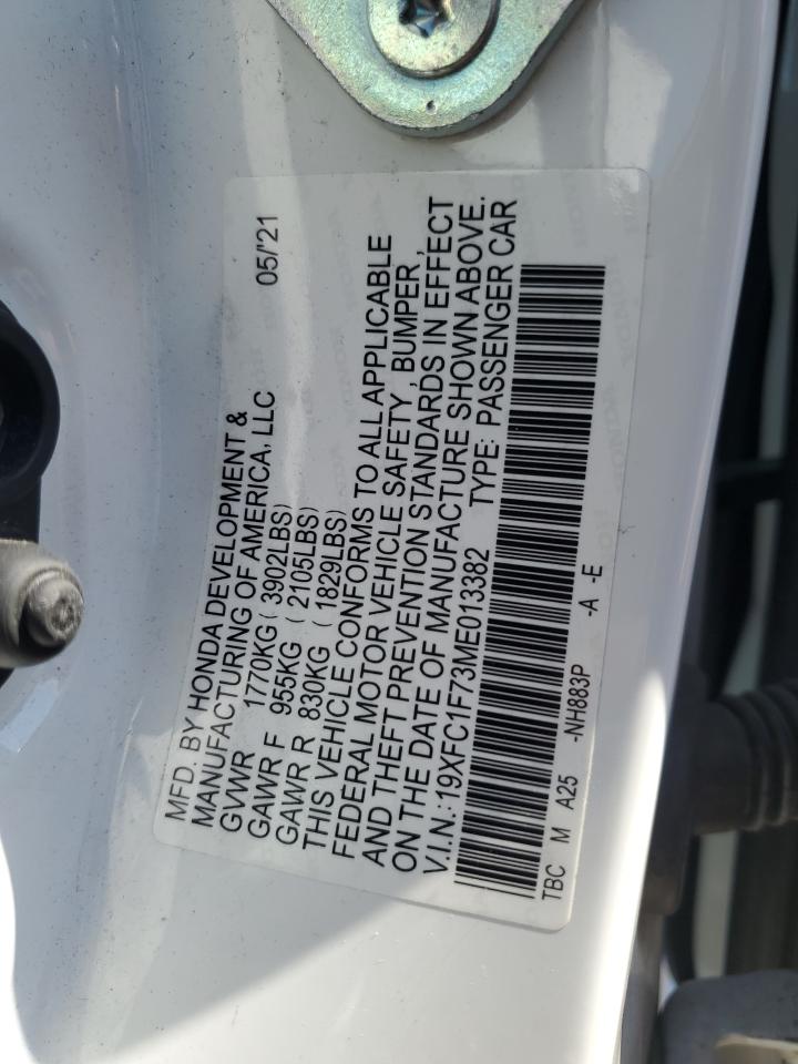 2021 Honda Civic Exl VIN: 19XFC1F73ME013382 Lot: 85010475