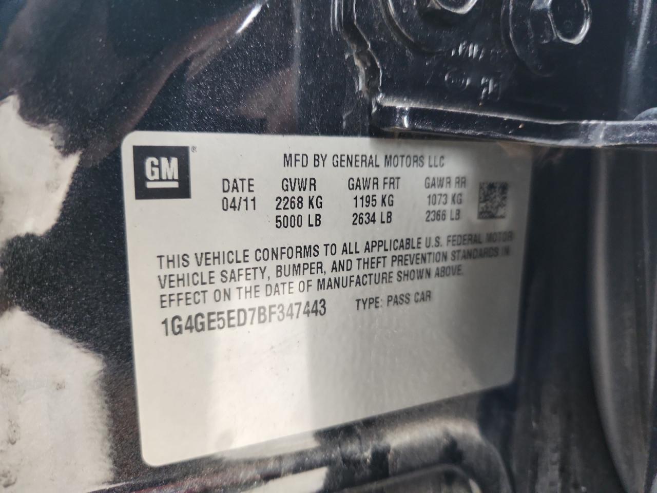 2011 Buick Lacrosse Cxs VIN: 1G4GE5ED7BF347443 Lot: 90634405