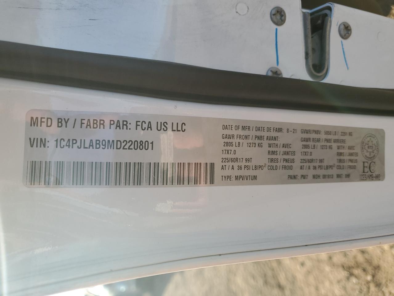 2021 Jeep Cherokee Sport VIN: 1C4PJLAB9MD220801 Lot: 89643795