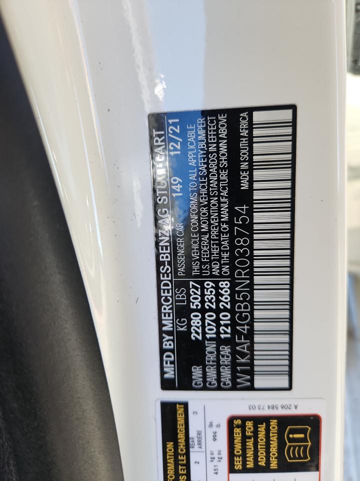 2022 Mercedes-Benz C 300 VIN: W1KAF4GB5NR038754 Lot: 90937015