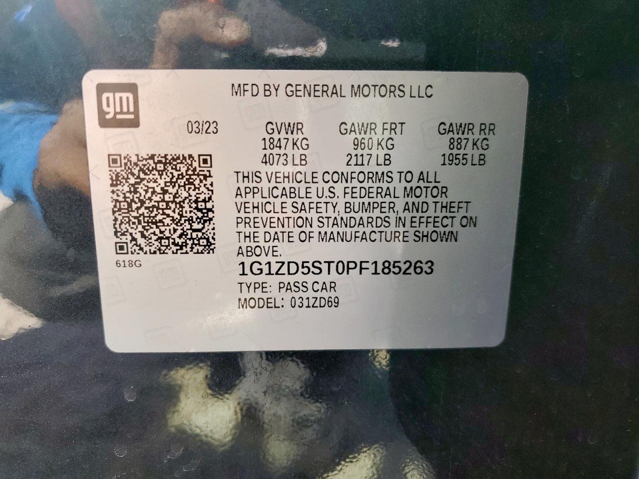 2023 Chevrolet Malibu Lt VIN: 1G1ZD5ST0PF185263 Lot: 85862595