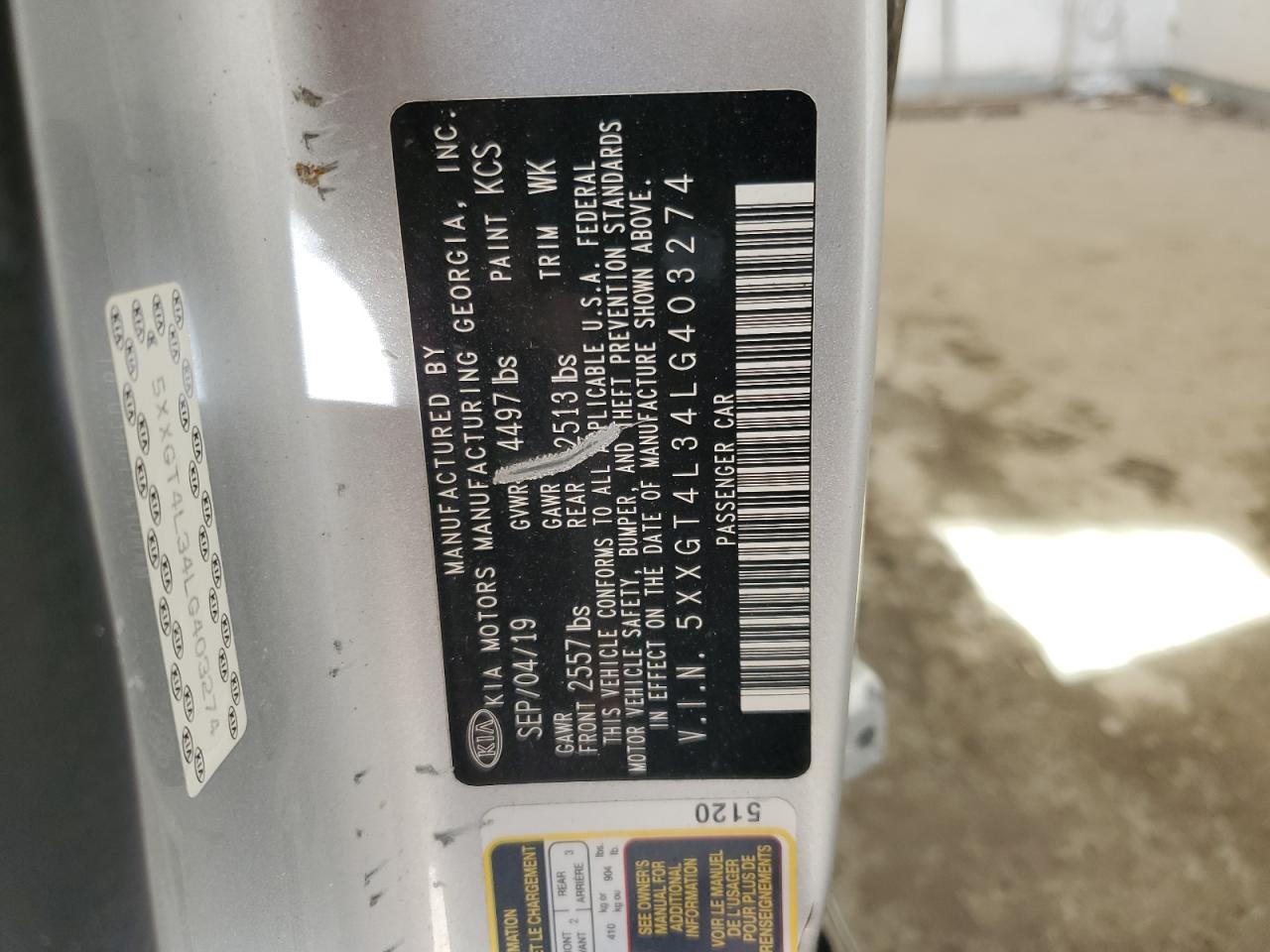 2020 Kia Optima Lx VIN: 5XXGT4L34LG403274 Lot: 89492875