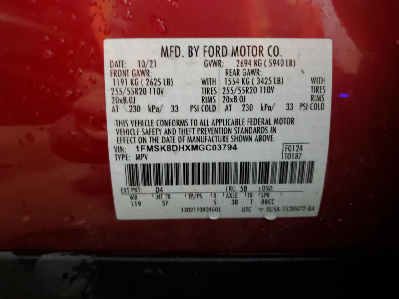 2021 Ford Explorer Xlt VIN: 1FMSK8DHXMGC03794 Lot: 85767655