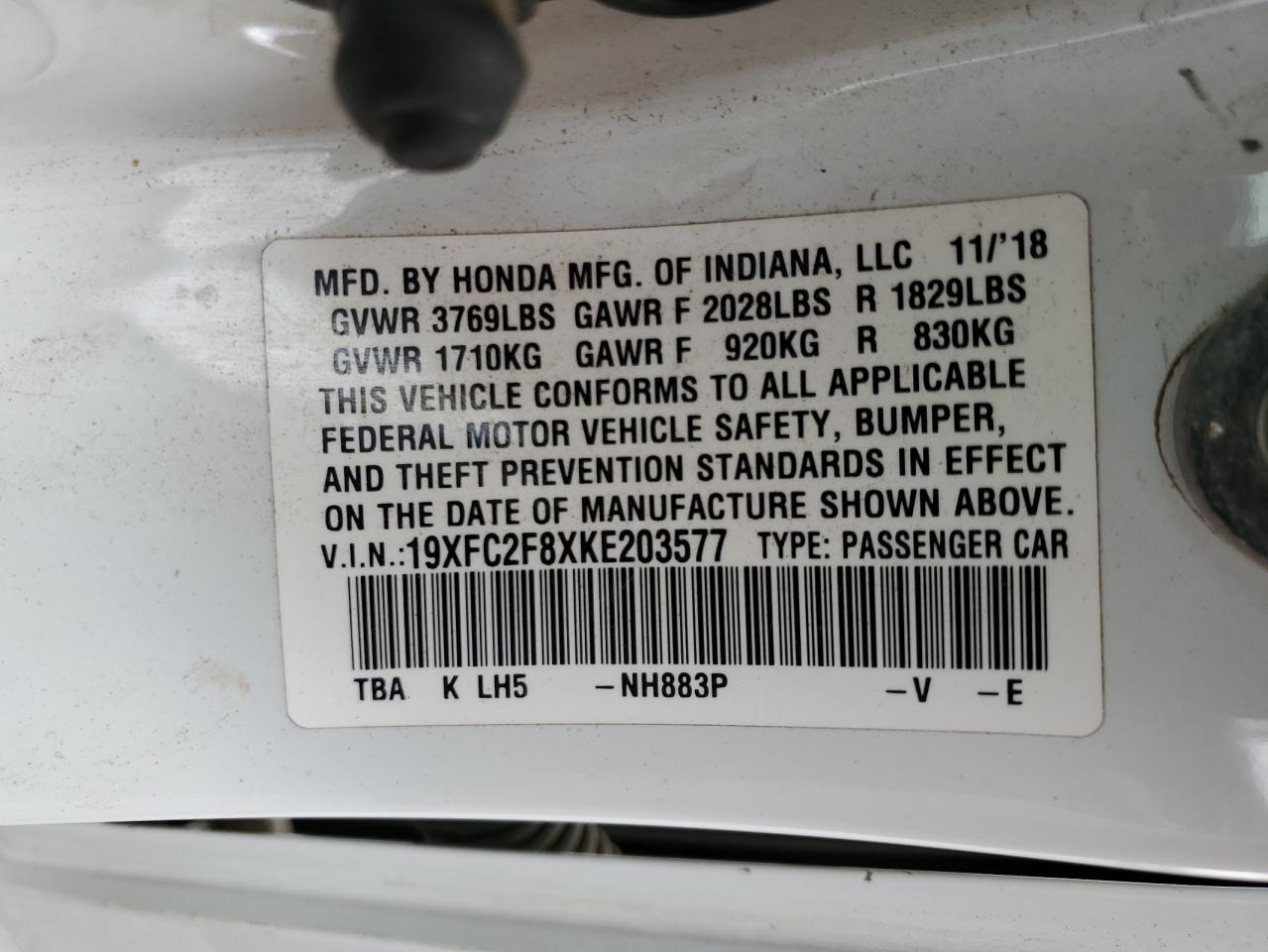 2019 Honda Civic Sport VIN: 19XFC2F8XKE203577 Lot: 82436205