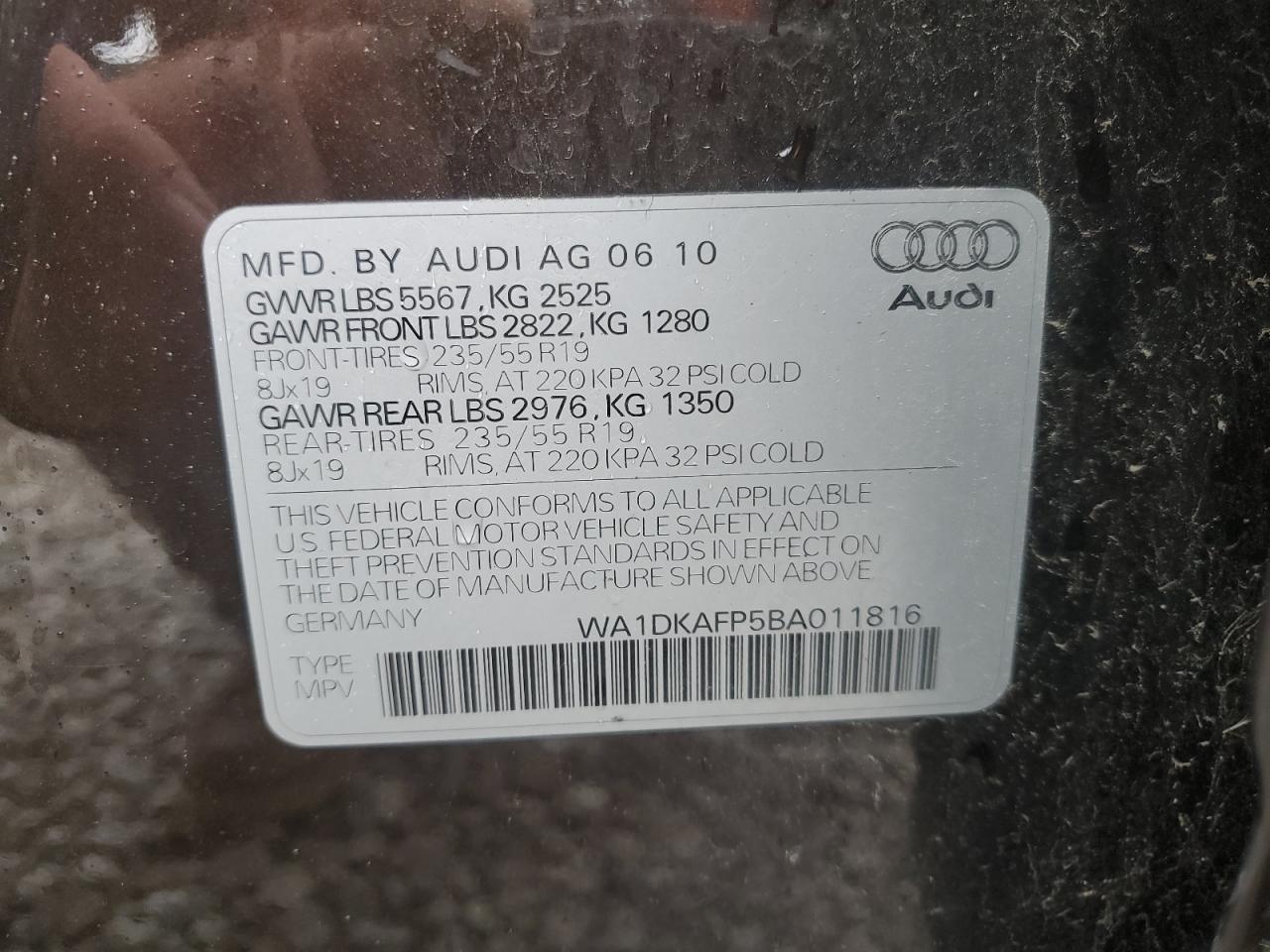 2011 Audi Q5 Premium Plus VIN: WA1DKAFP5BA011816 Lot: 89622355