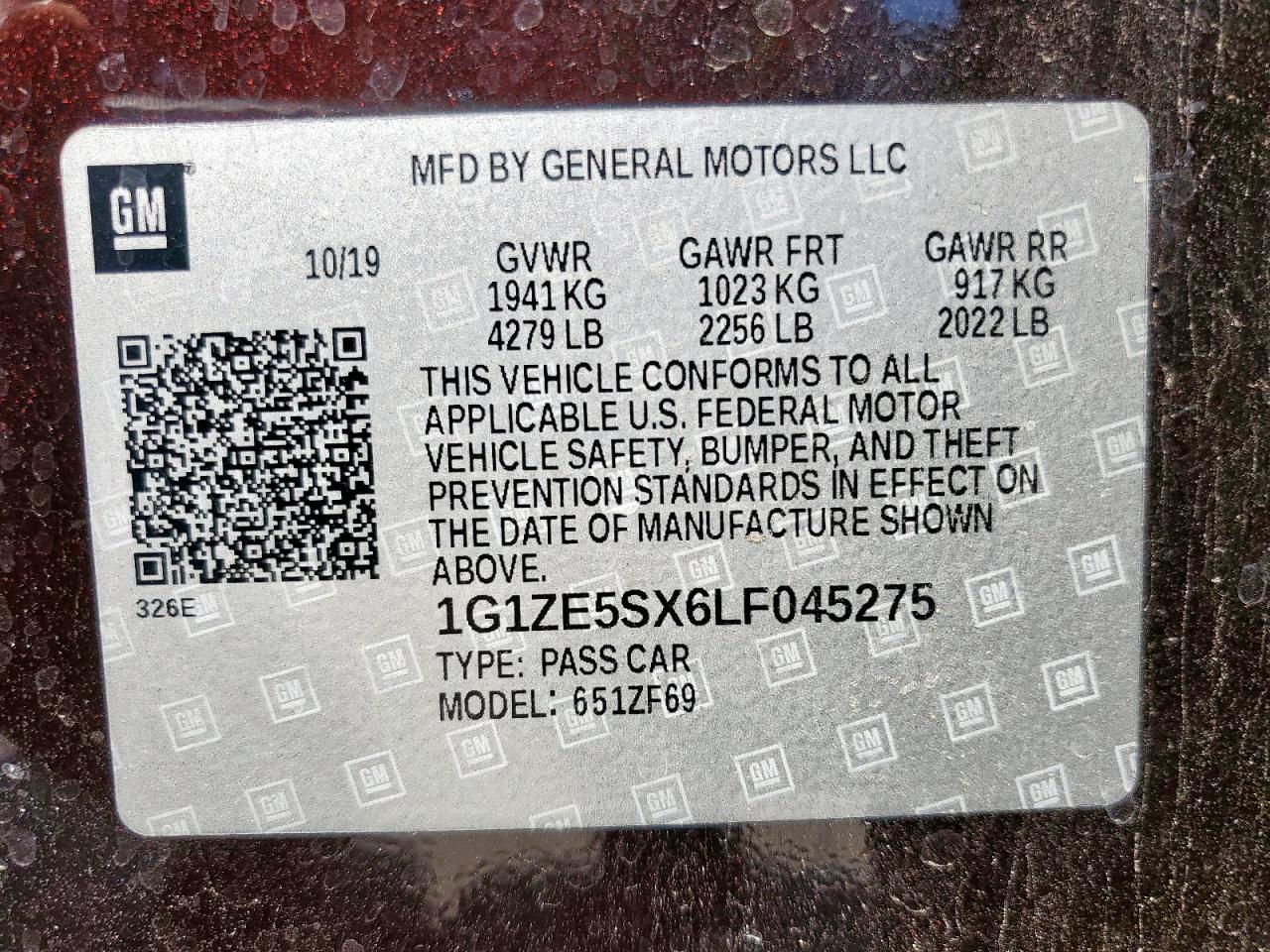 2020 Chevrolet Malibu Premier VIN: 1G1ZE5SX6LF045275 Lot: 86338715