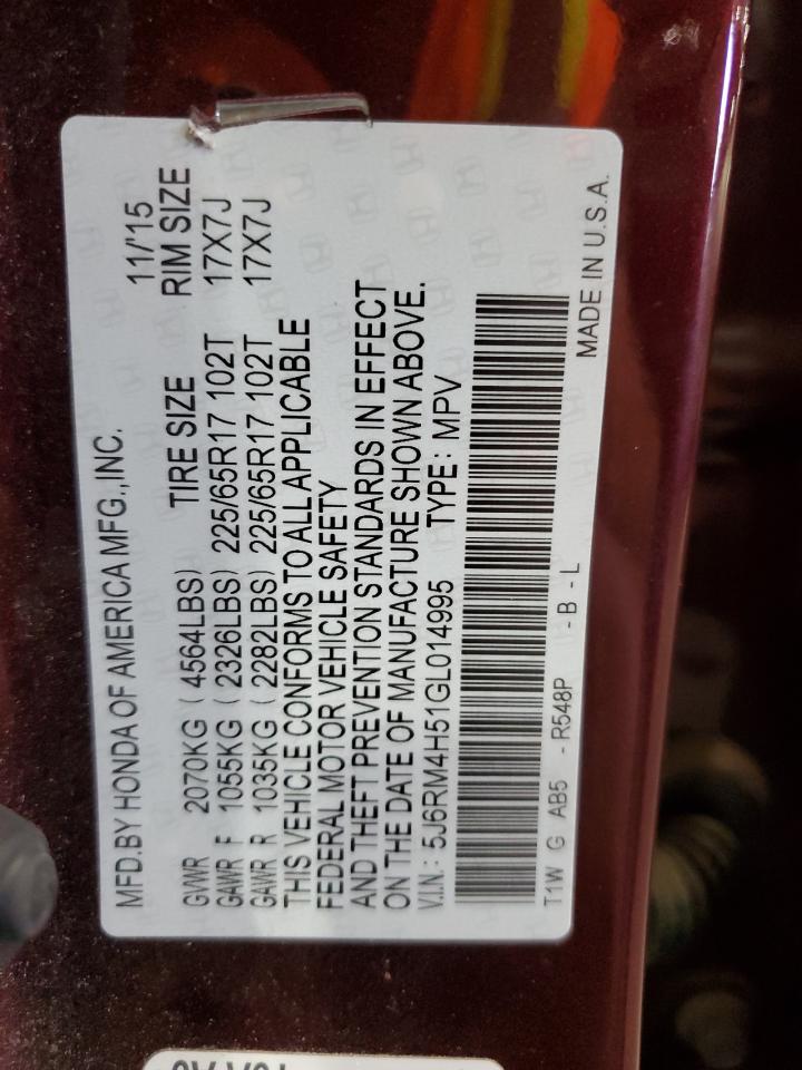 2016 Honda Cr-V Ex VIN: 5J6RM4H51GL014995 Lot: 85277485