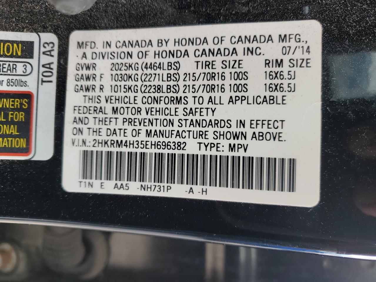 2014 Honda Cr-V Lx VIN: 2HKRM4H35EH696382 Lot: 90433645