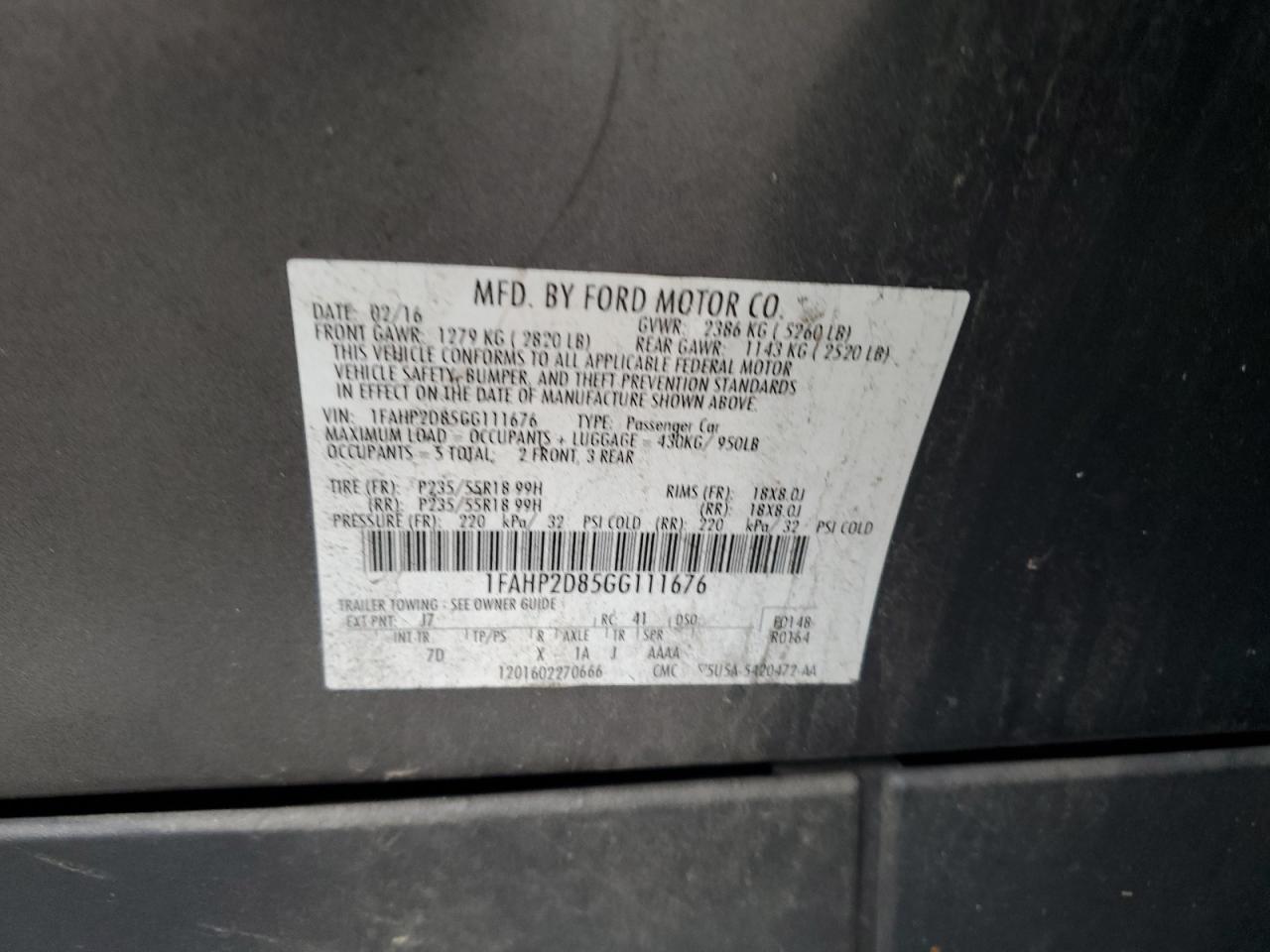 2016 Ford Taurus Se VIN: 1FAHP2D85GG111676 Lot: 90451795