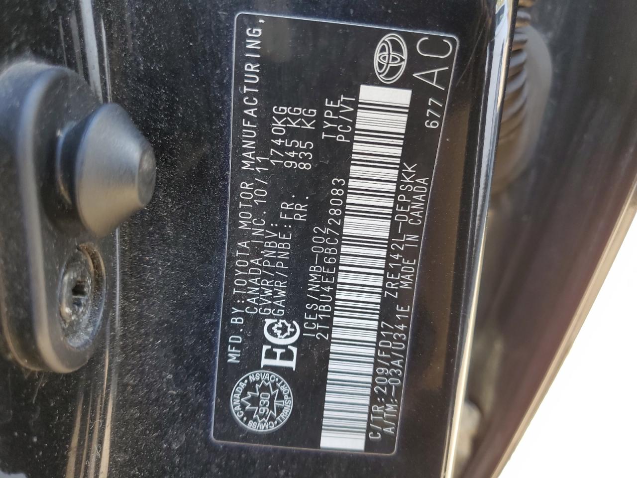 2011 Toyota Corolla Base VIN: 2T1BU4EE6BC728083 Lot: 85757225