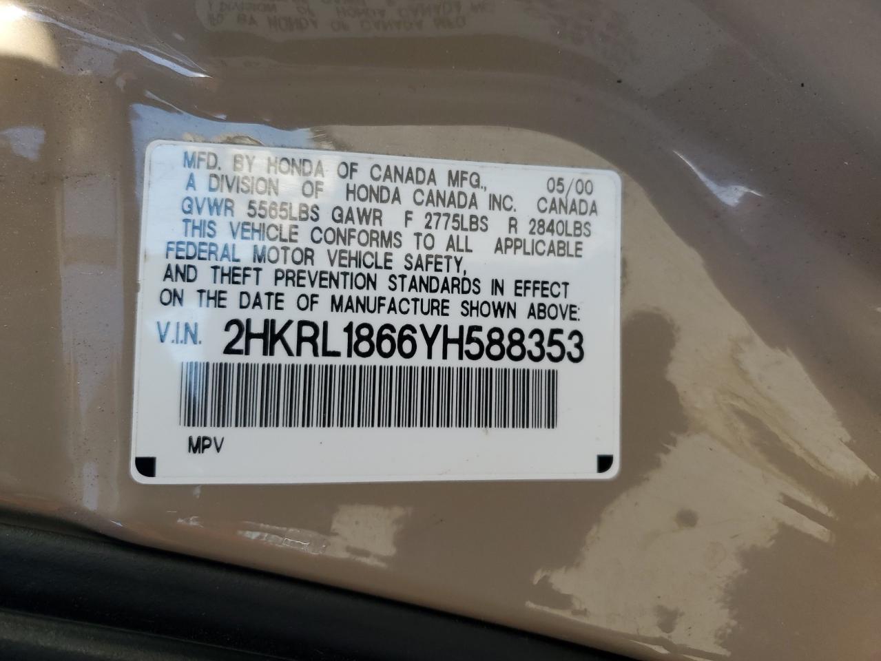 2000 Honda Odyssey Ex VIN: 2HKRL1866YH588353 Lot: 89511375