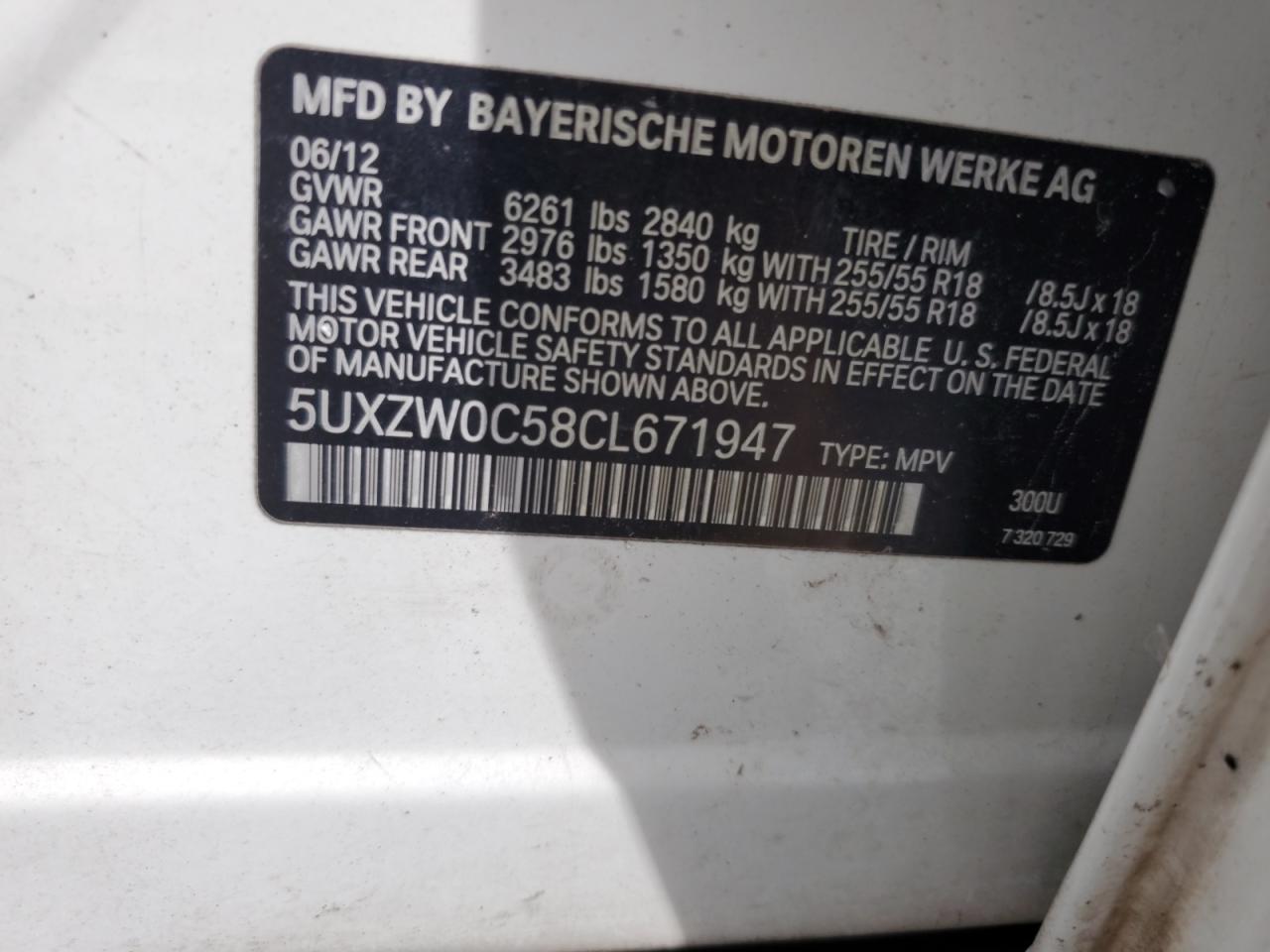 2012 BMW X5 xDrive35D VIN: 5UXZW0C58CL671947 Lot: 83947195