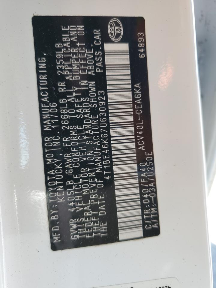 2007 Toyota Camry Ce VIN: 4T1BE46K67U630923 Lot: 82008635