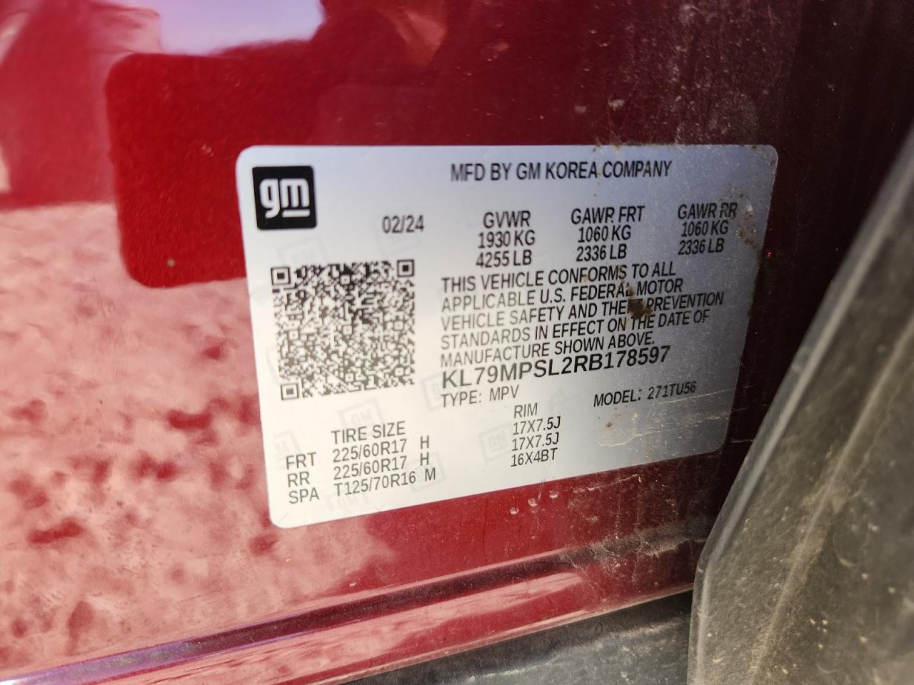 2024 Chevrolet Trailblazer Lt VIN: KL79MPSL2RB178597 Lot: 81960125