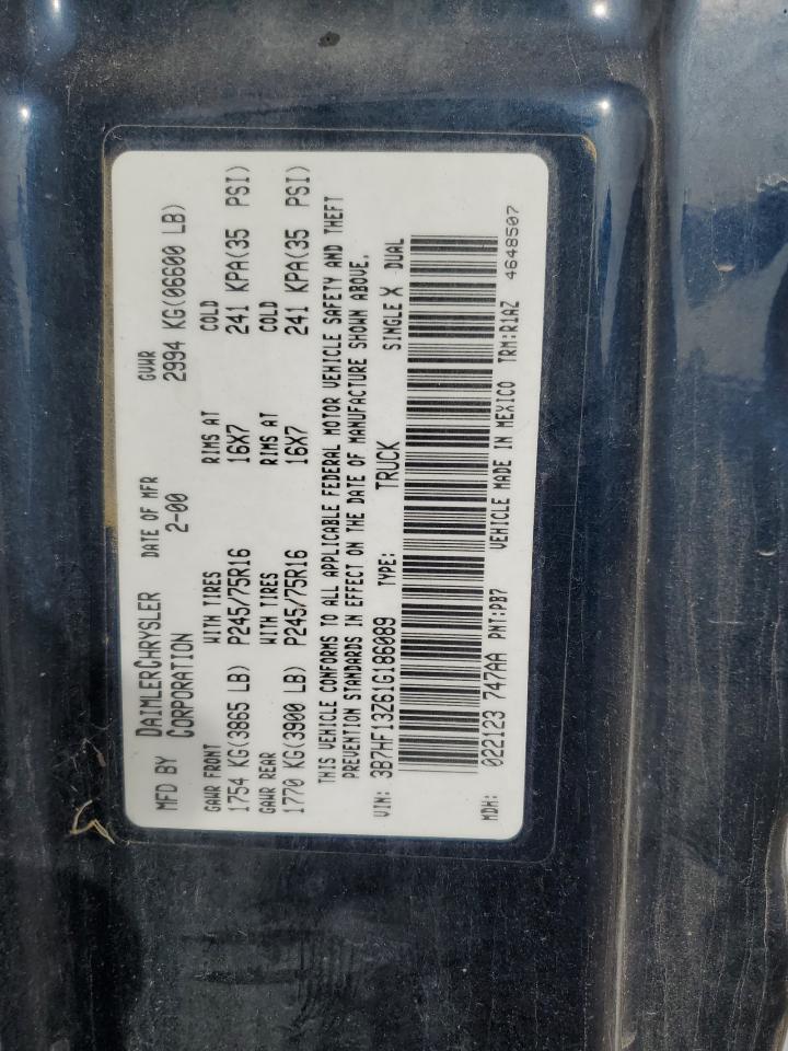 2001 Dodge Ram 1500 VIN: 3B7HF13Z61G186089 Lot: 84616565