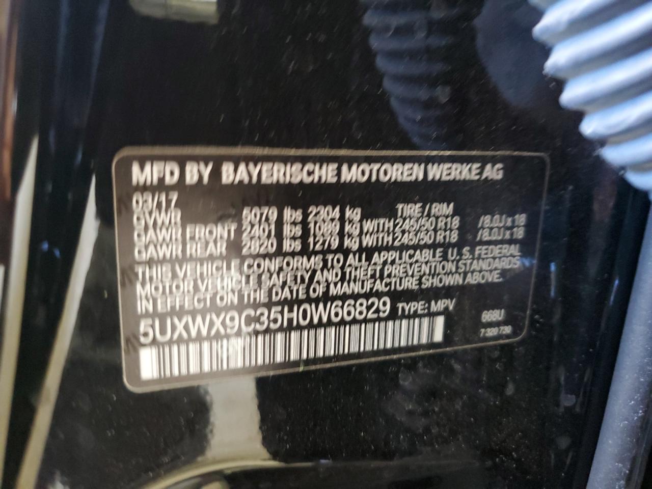 2017 BMW X3 xDrive28I VIN: 5UXWX9C35H0W66829 Lot: 85844515