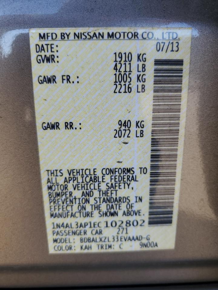 2014 Nissan Altima 2.5 VIN: 1N4AL3AP1EC102802 Lot: 82545565