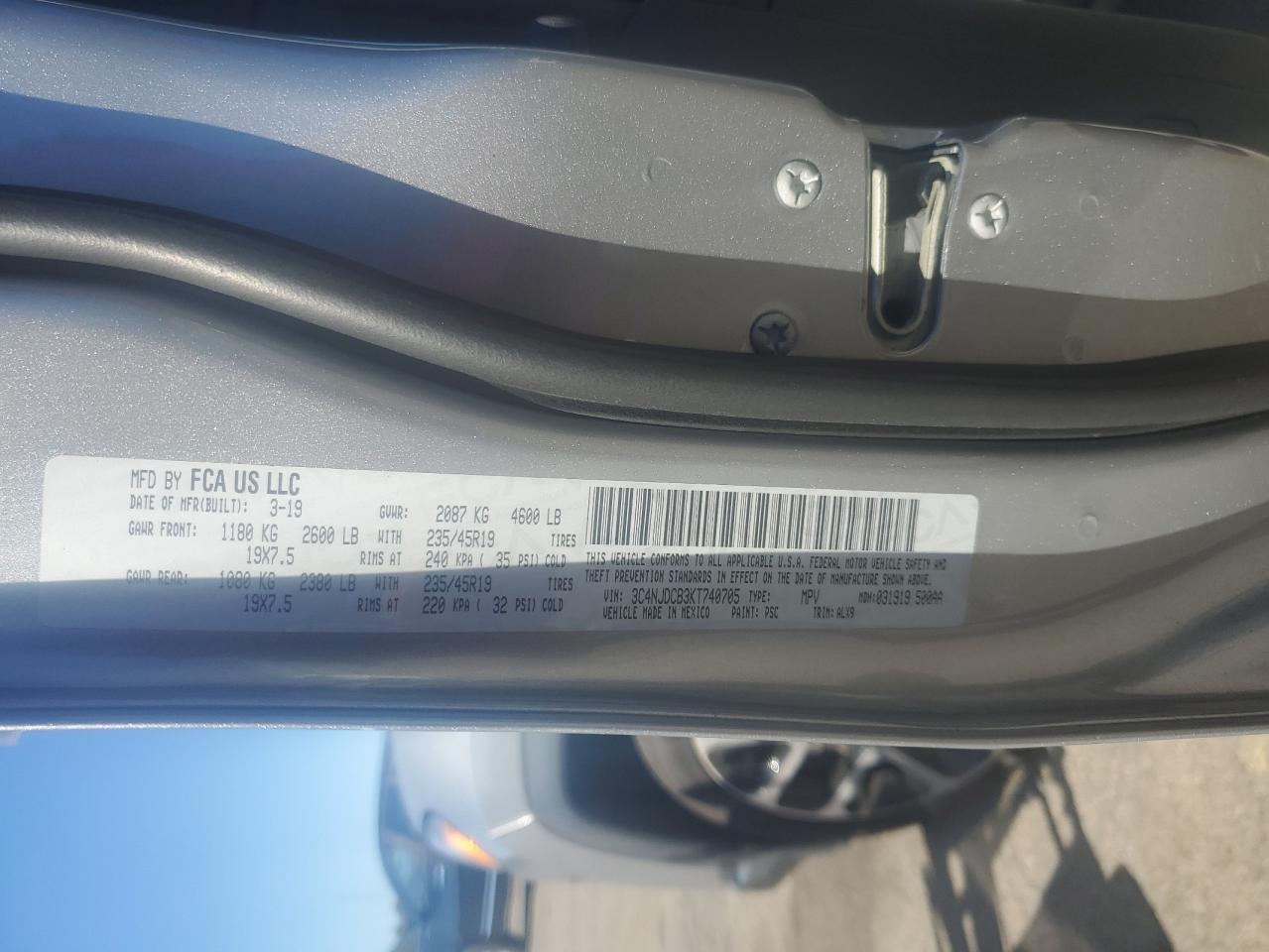 2019 Jeep Compass Limited VIN: 3C4NJDCB3KT740705 Lot: 82561265