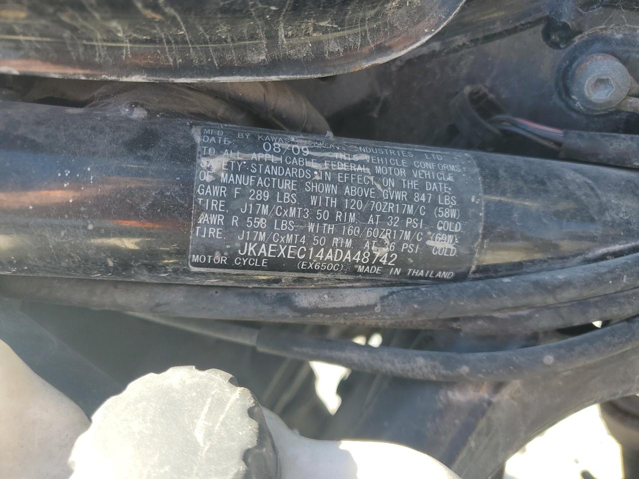 2010 Kawasaki Ex650 C VIN: JKAEXEC14ADA48742 Lot: 85750025