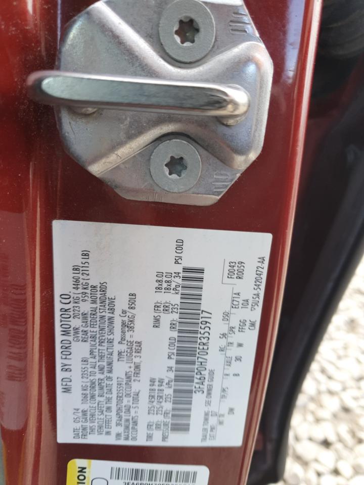 2014 Ford Fusion Se VIN: 3FA6P0H70ER355917 Lot: 86095575