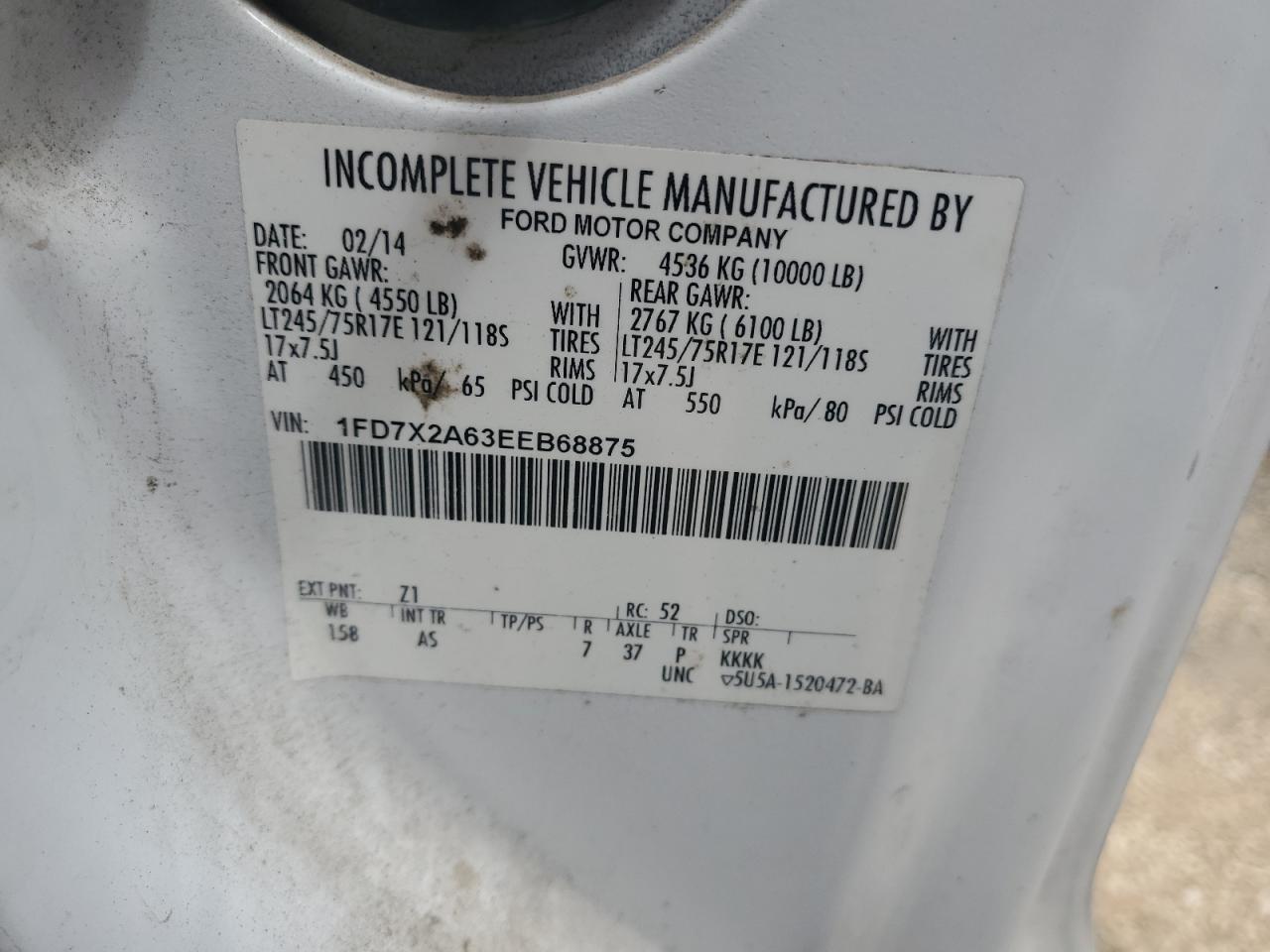 2014 Ford F250 Super Duty VIN: 1FD7X2A63EEB68875 Lot: 84303575