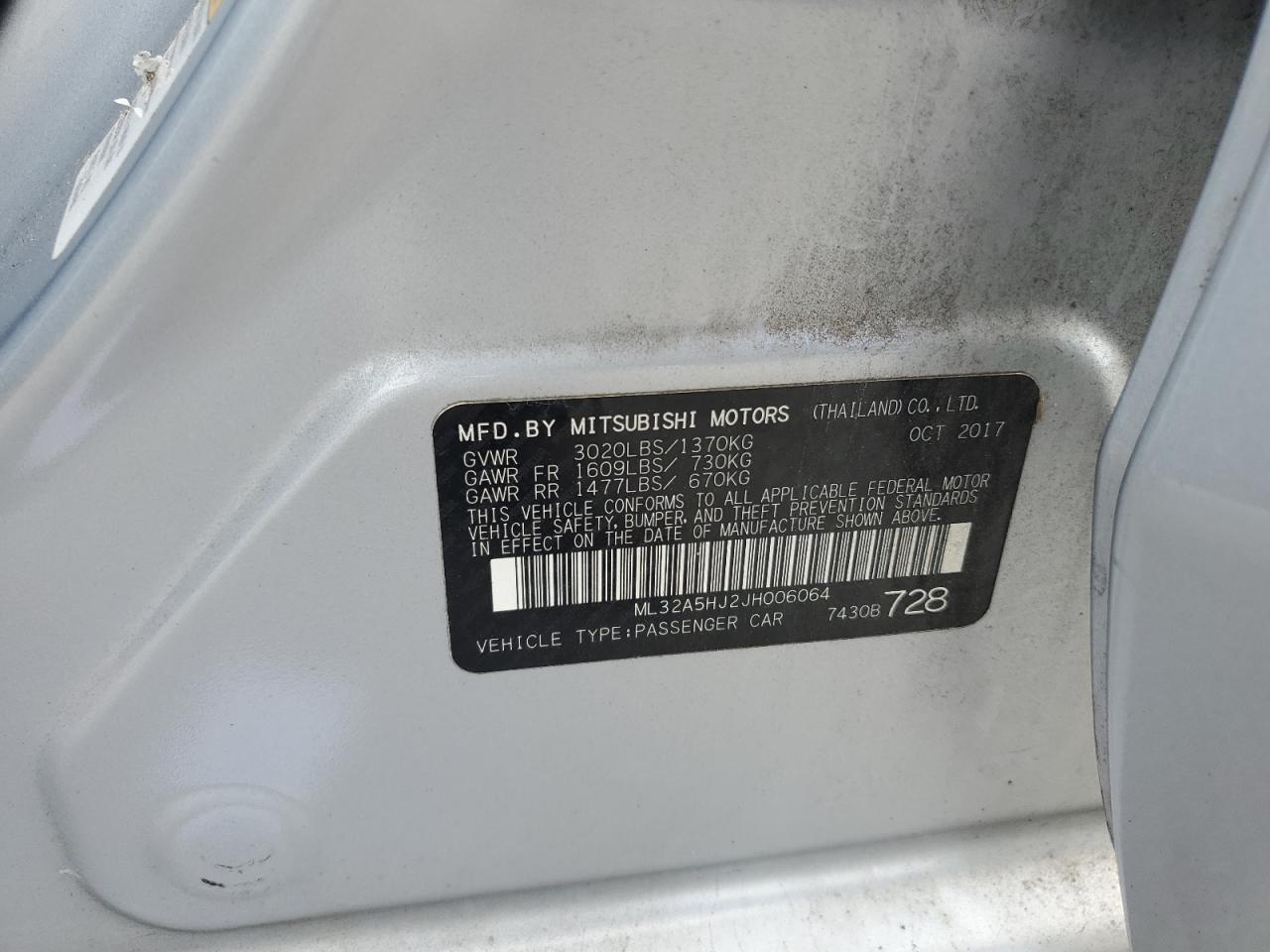 2018 Mitsubishi Mirage Gt VIN: ML32A5HJ2JH006064 Lot: 85267995