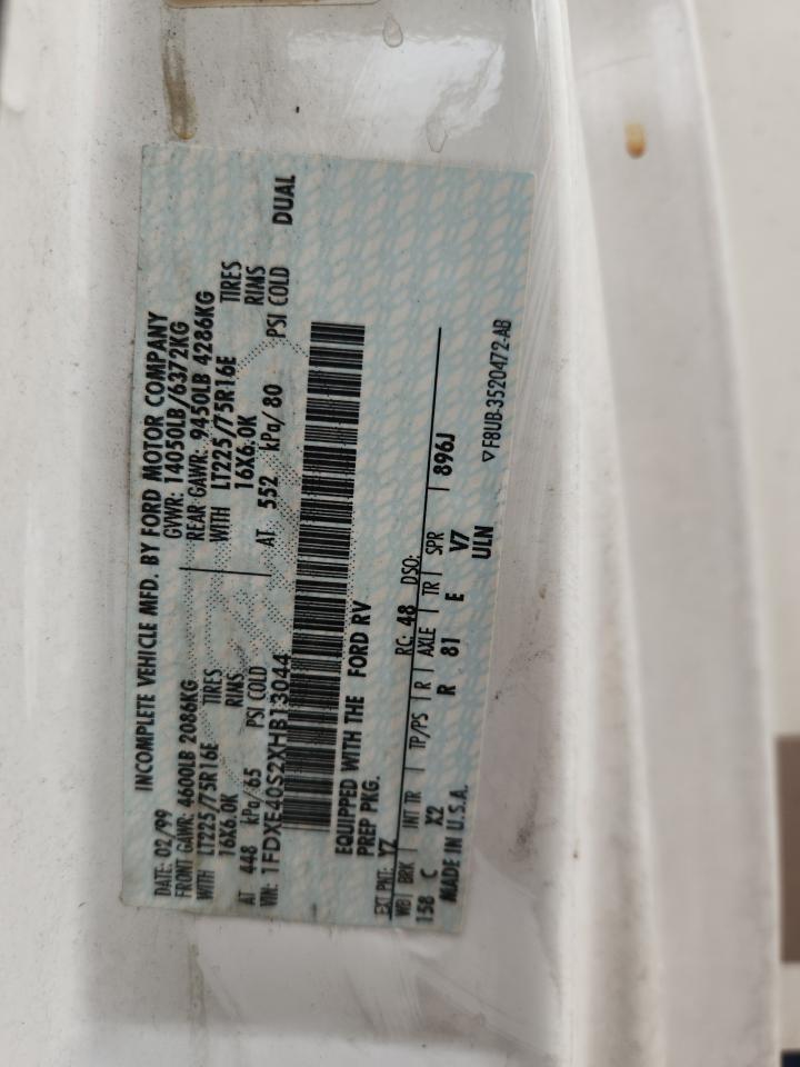 1999 Ford Econoline E450 Super Duty Cutaway Van Rv VIN: 1FDXE40S2XHB13044 Lot: 84176005