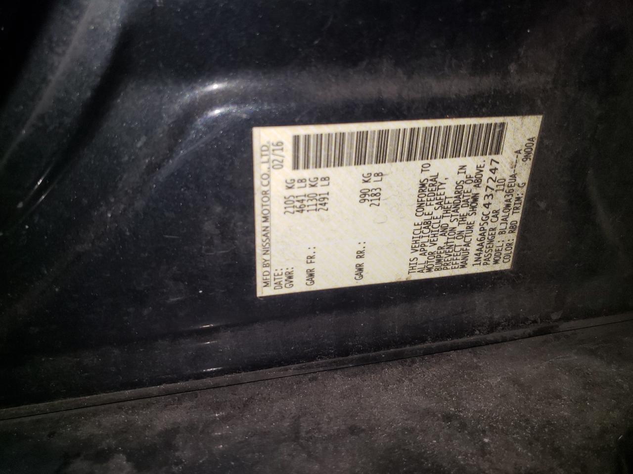 2016 Nissan Maxima 3.5S VIN: 1N4AA6AP5GC437247 Lot: 86315705