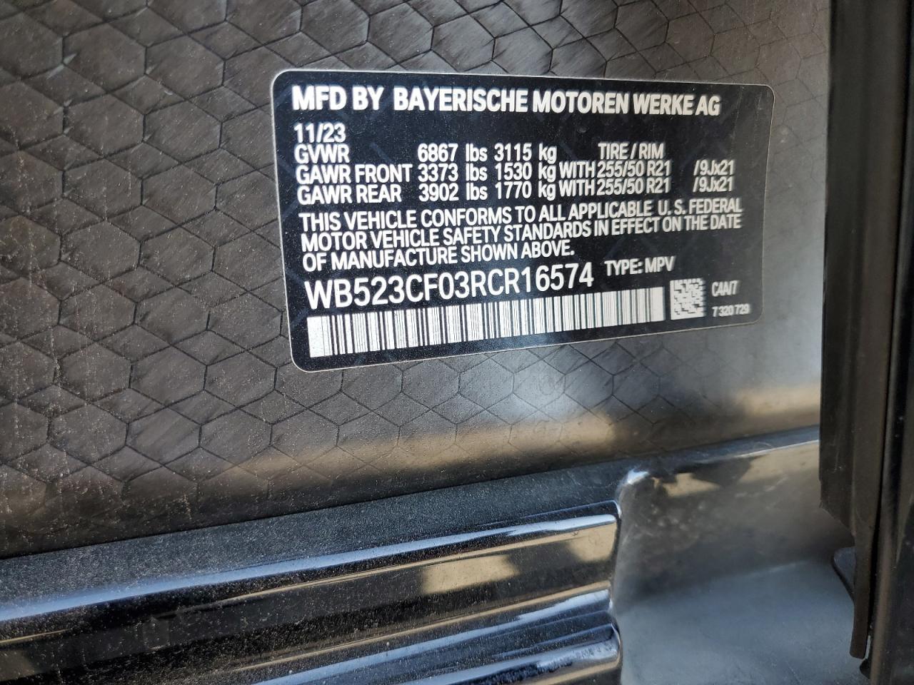 2024 BMW Ix xDrive50 VIN: WB523CF03RCR16574 Lot: 82353955