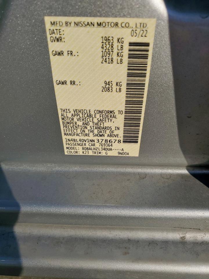 2022 Nissan Altima Sv VIN: 1N4BL4DV1NN378678 Lot: 84061465