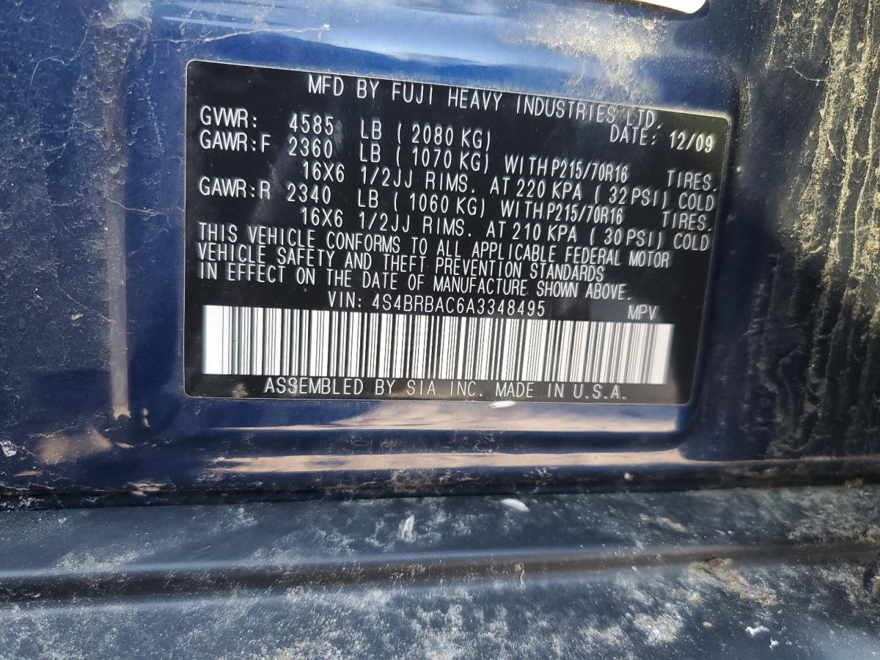 2010 Subaru Outback 2.5I VIN: 4S4BRBAC6A3348495 Lot: 81303115