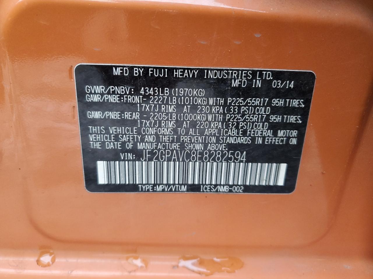 2014 Subaru Xv Crosstrek 2.0 Premium VIN: JF2GPAVC8E8282594 Lot: 82246105