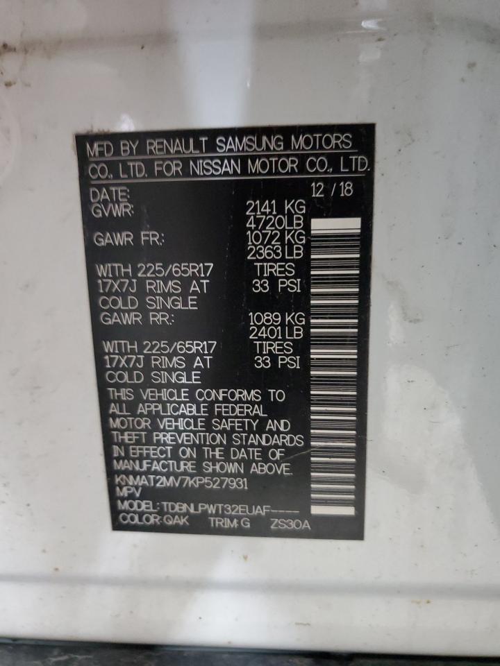 2019 Nissan Rogue S VIN: KNMAT2MV7KP527931 Lot: 85749955