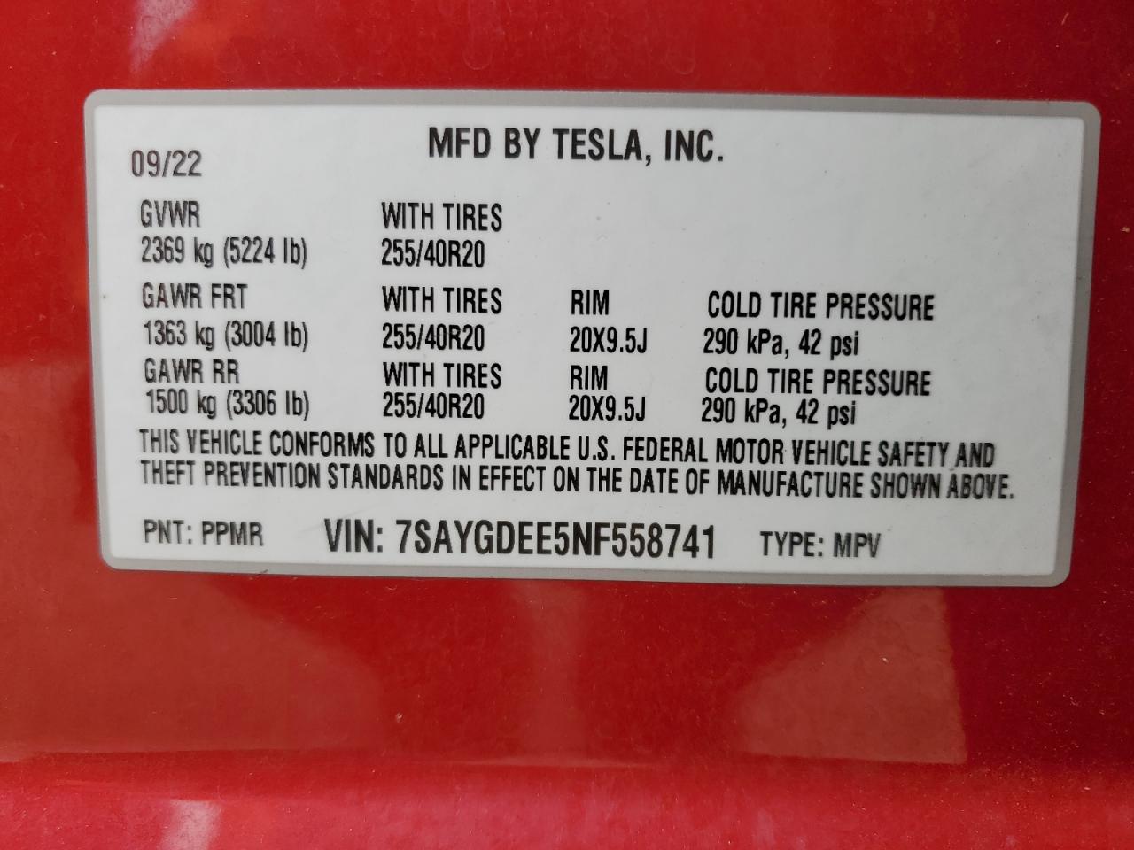 2022 Tesla Model Y VIN: 7SAYGDEE5NF558741 Lot: 87209535