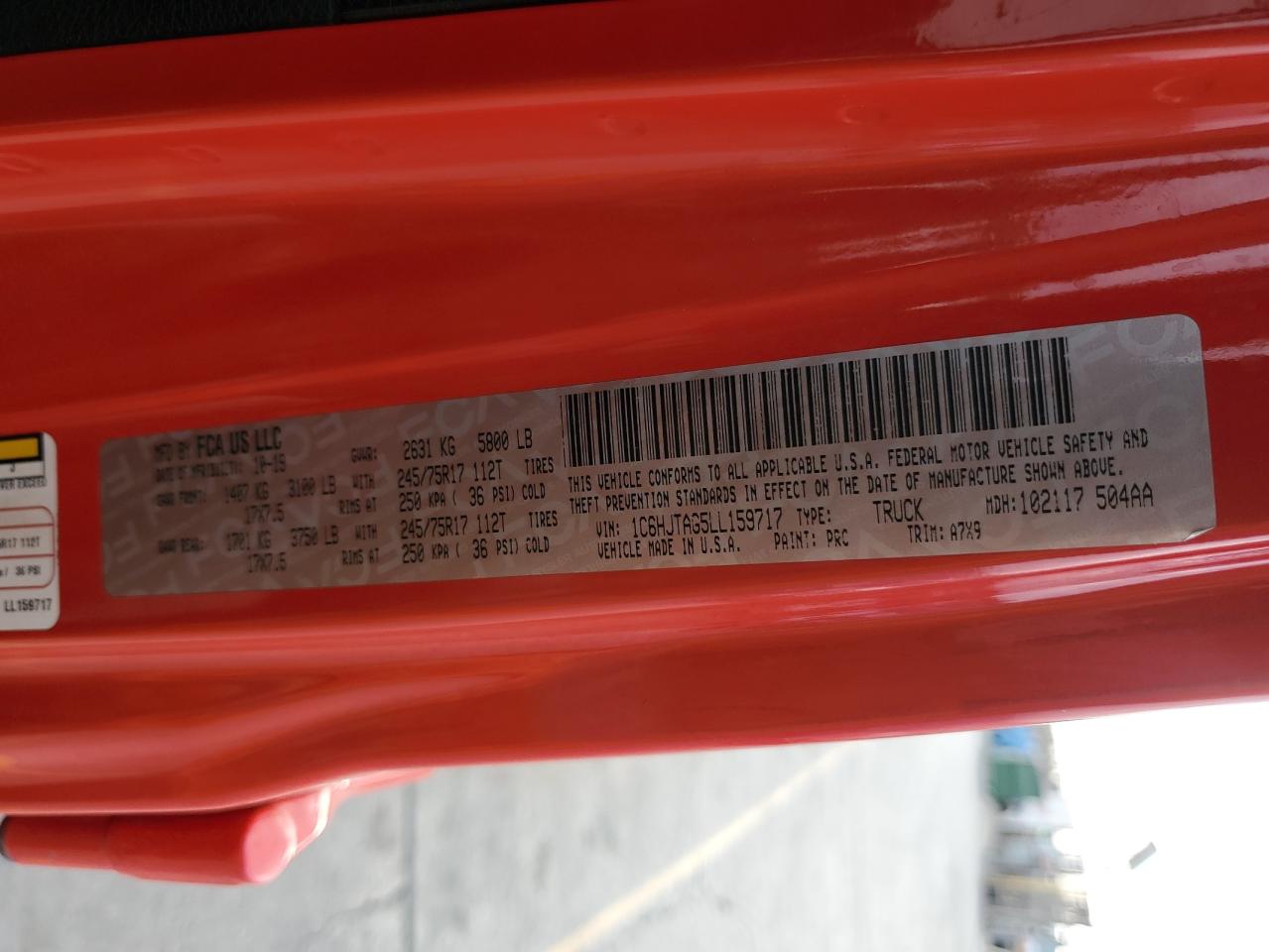 2020 Jeep Gladiator Sport VIN: 1C6HJTAG5LL159717 Lot: 86184785