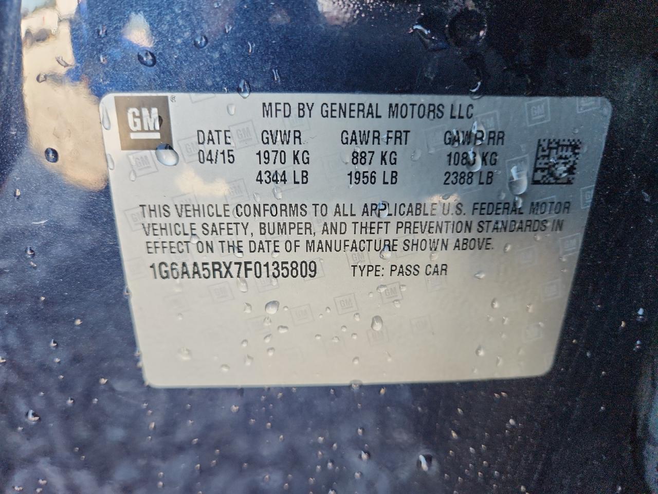 2015 Cadillac Ats VIN: 1G6AA5RX7F0135809 Lot: 89832645