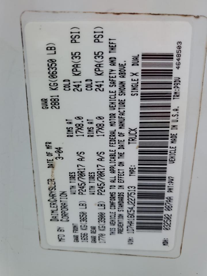 2004 Dodge Ram 1500 St VIN: 1D7HA16K54J227513 Lot: 90264845