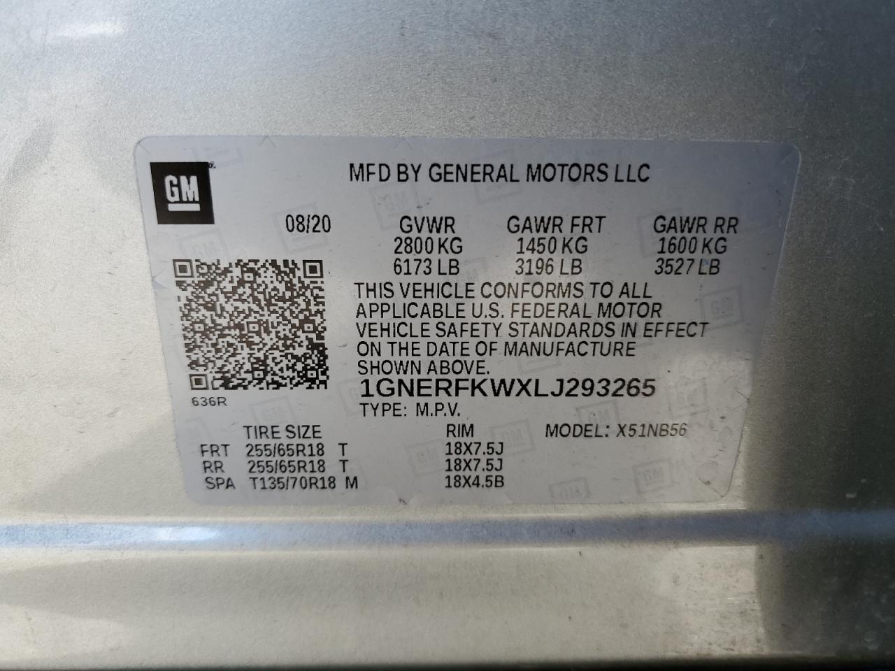 2020 Chevrolet Traverse Ls VIN: 1GNERFKWXLJ293265 Lot: 82191875