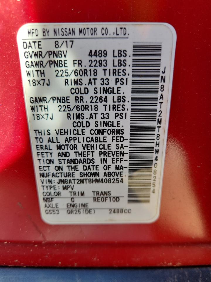 2017 Nissan Rogue S VIN: JN8AT2MT8HW408254 Lot: 86433365