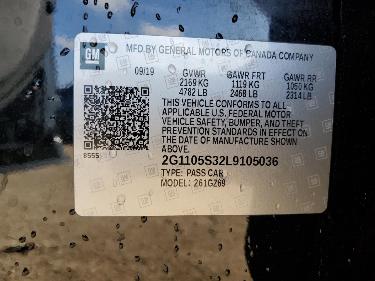 2020 Chevrolet Impala Premier VIN: 2G1105S32L9105036 Lot: 86683535