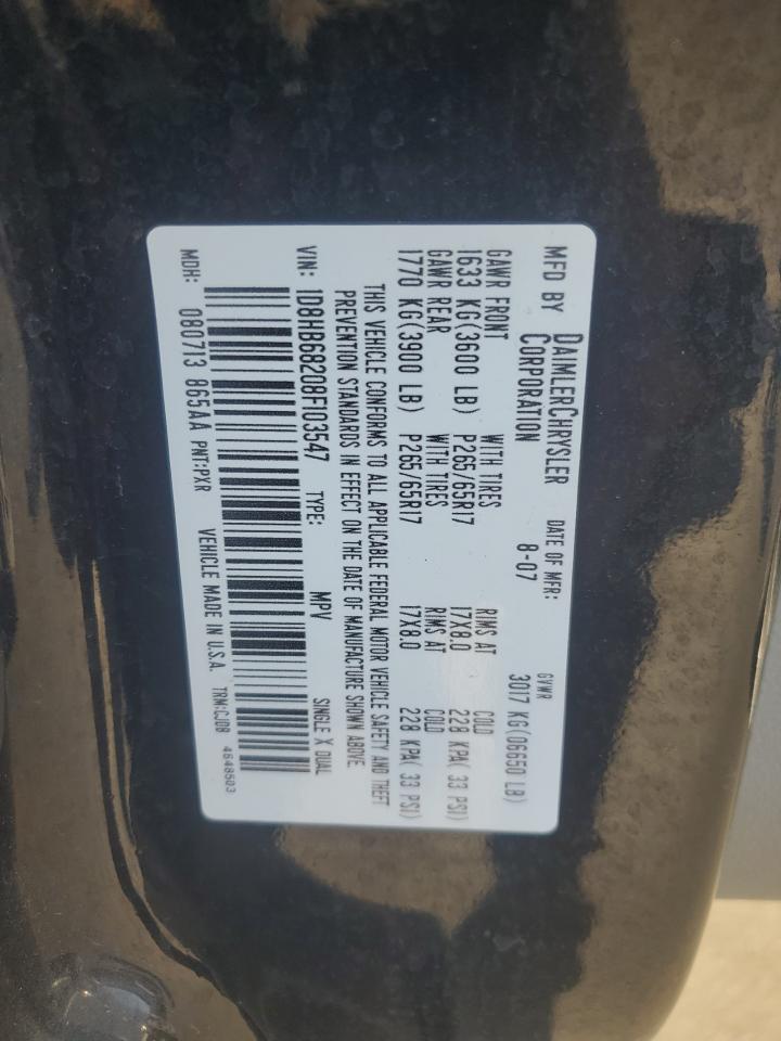 2008 Dodge Durango Adventurer VIN: 1D8HB68208F103547 Lot: 81975235