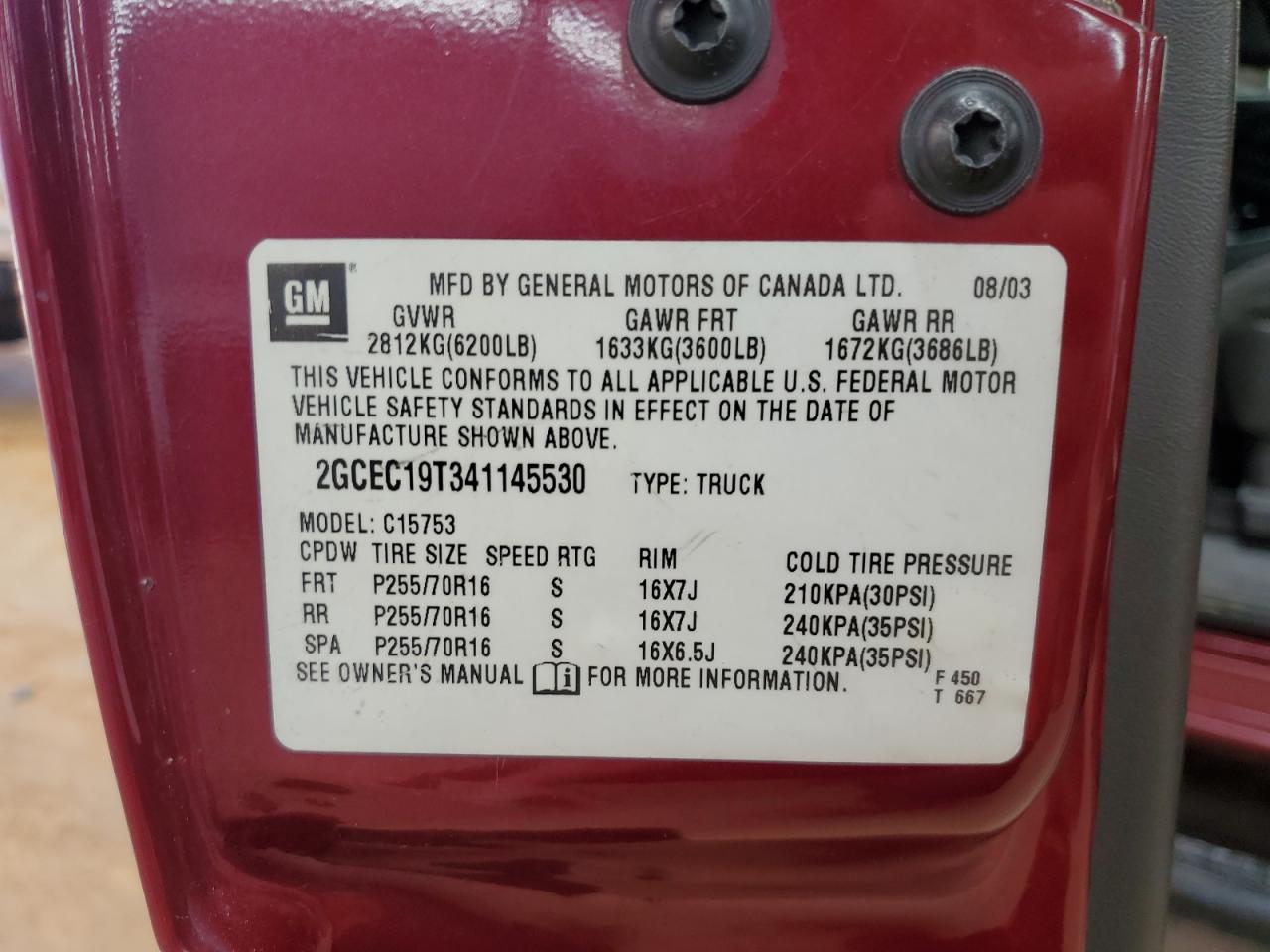 2004 Chevrolet Silverado C1500 VIN: 2GCEC19T341145530 Lot: 86127735