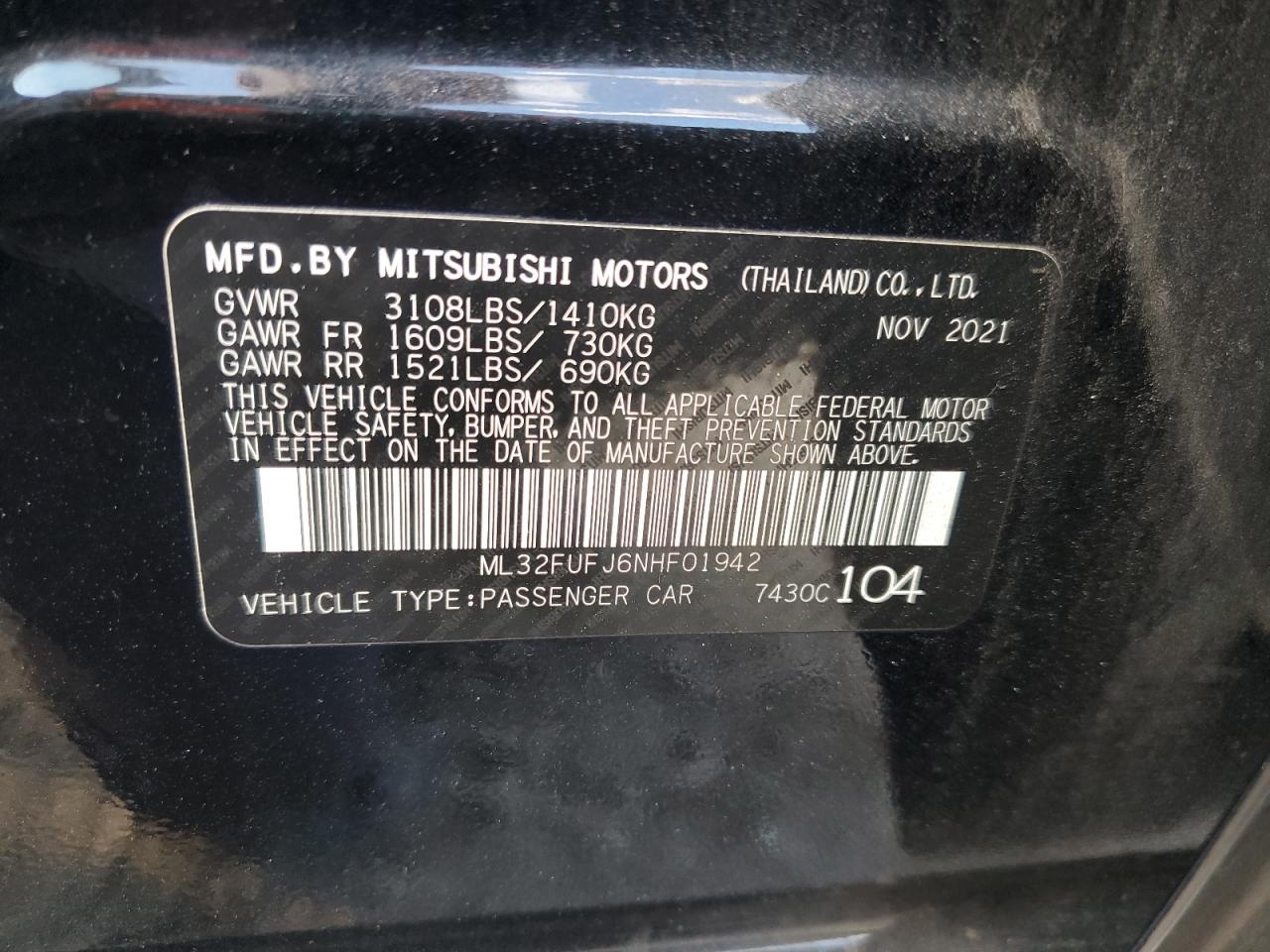 2022 Mitsubishi Mirage G4 Es VIN: ML32FUFJ6NHF01942 Lot: 86858285