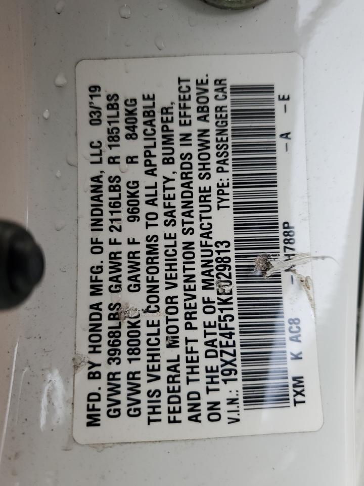 2019 Honda Insight Ex VIN: 19XZE4F51KE029813 Lot: 85658835