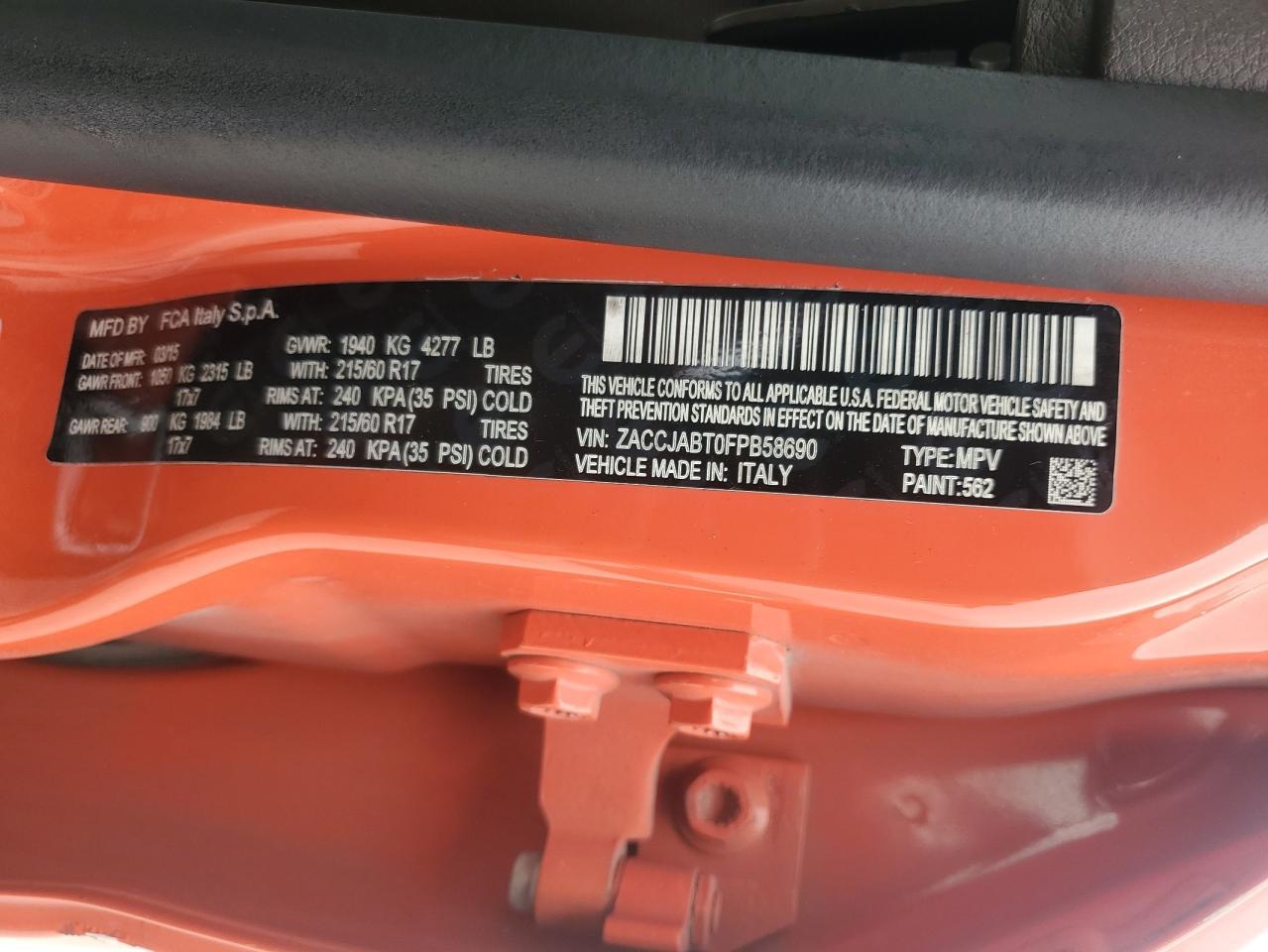 2015 Jeep Renegade Latitude VIN: ZACCJABT0FPB58690 Lot: 82327615